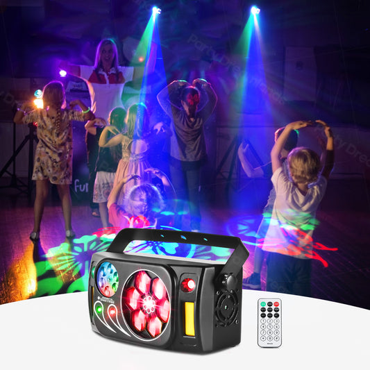 6-in-1 RGBW Laser Strobe Light with DMX/Remote for house Party Children's Day